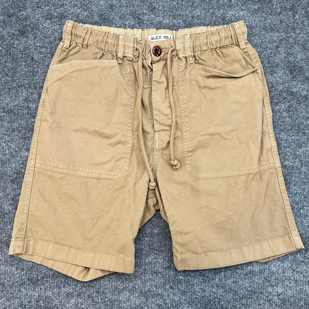Alex Mill Mens Small Khaki Shorts Elastic Waist Drawstring Casual Utility